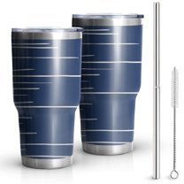 30oz Blue and White Modern Art Geometric Tumblers Stainless Steel Tumbler with Lid and Straw,Vacuum Insulated Double Wall Travel Tumbler Cups Mug with Cleaning Brush for Coffee,Tea