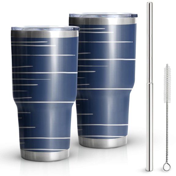 30oz Blue and White Modern Art Geometric Tumblers Stainless Steel Tumbler with Lid and Straw,Vacuum Insulated Double Wall Travel Tumbler Cups Mug with Cleaning Brush for Coffee,Tea