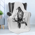 thumbnail image 4 of Black Crow Soft Flannel Fleece Throw Blanket, Monochromatic Design of Bird on Bare Branch Haunted Gothic, Cozy Plush for Indoor and Outdoor Use, 50" x 60", Charcoal Grey Pale Grey, by Ambesonne, 4 of 5