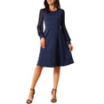 thumbnail image 2 of INSPIRE CHIC Vestidos de Manga Larga para Mujeres Cuello Redondo Elegante Cóctel Fiesta Trabajo Vestido hasta la Rodilla S Azul Oscuro, 2 of 6