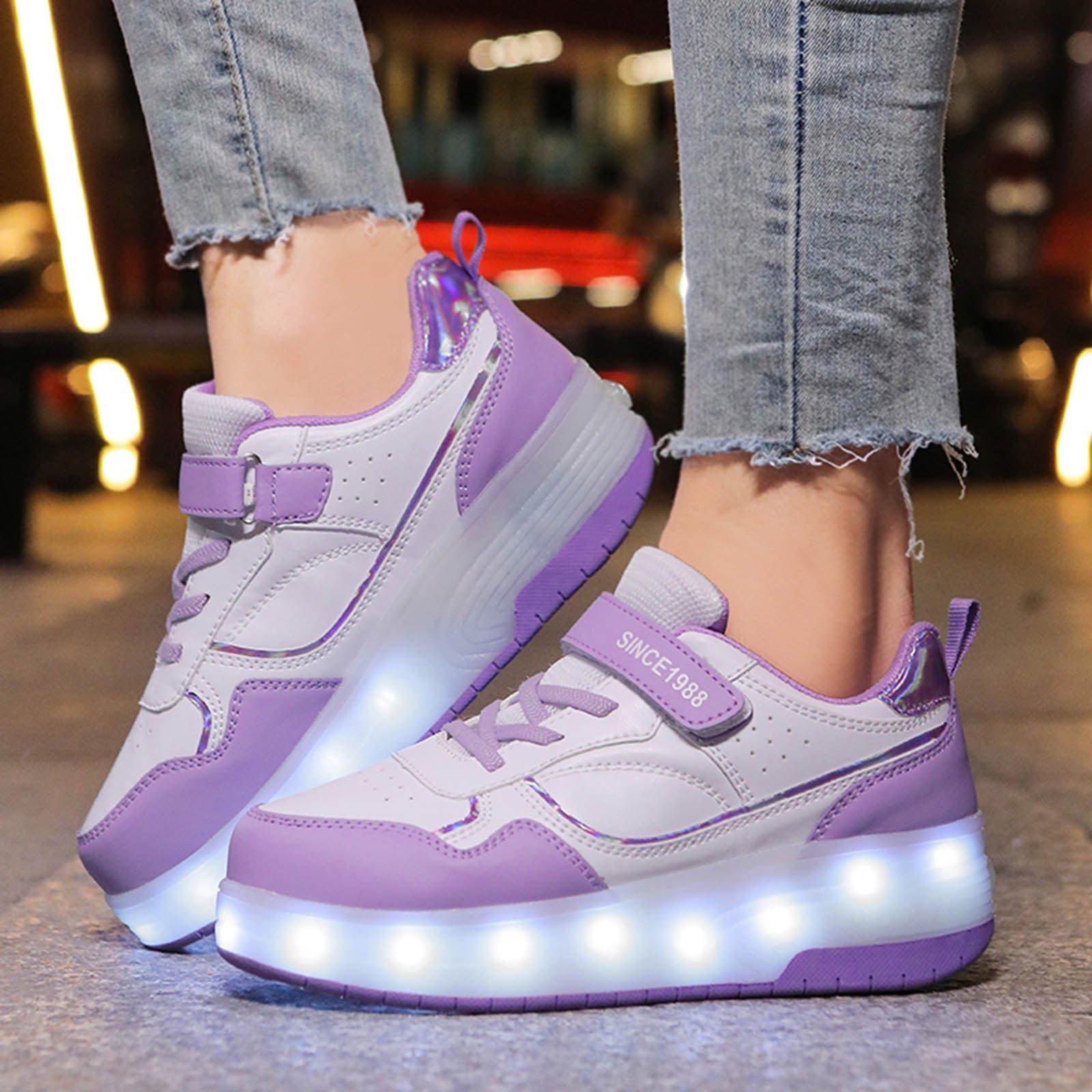 BOBOGOJP Girls Roller Shoes LED Lights Up Sneakers with Wheels