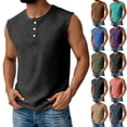 thumbnail image 5 of Zimjoy Henley Tank Tops for Men Waffle 3-Button Sleeveless T Shirts Workout Muscle Hippie Tank Tops Summer Beach Army Green L, 5 of 5