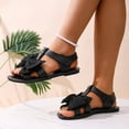 thumbnail image 2 of qkdmdw Black Women'S Flat Sandals Summer Beach Sandals Open Toe Casual Sandals Adjustable Strap Bow Decor Comfortable Soft Sole Round Toe Pu Leather Indoor Outdoor, 2 of 9