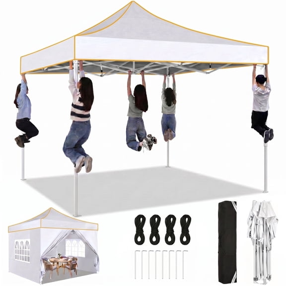 Hoteel 10x10 Heavy Duty Canopy EZ Commercial Outdoor Tent Portable Party Wedding Instant Canopy Shelter Anti-UV Waterproof Tent with 4 Removable Sidewalls,Carry Bag,White