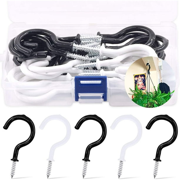 30Pcs 2 Inch White & Black Vinyl Coated Ceiling Hooks Screwin Cup