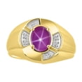 thumbnail image 1 of RYLOS Yellow Gold Plated Silver Ring 8X6MM Oval Gemstone &  Diamond Unisex Rings Star Ruby July Birthstone Ring Size 13, 1 of 7