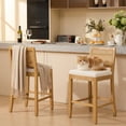 thumbnail image 7 of French Country Bar Stools Set of 2, Rattan Counter Height Stools, Linen Upholstered, Farmhouse Wooden Barstools with Cane Back, Beige Kitchen Island Chairs, Sillas para Barra de Cocina (Beige, 2 Pcs), 7 of 7
