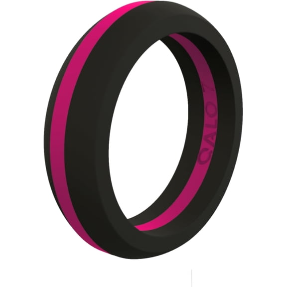 QALO Women's Breast Cancer Awareness Thin Pink Line Classic Silicone Ring – Durable Wedding Bands with Flexible Comfortable Fit – Skin-Friendly and Lightweight Design – Size 09