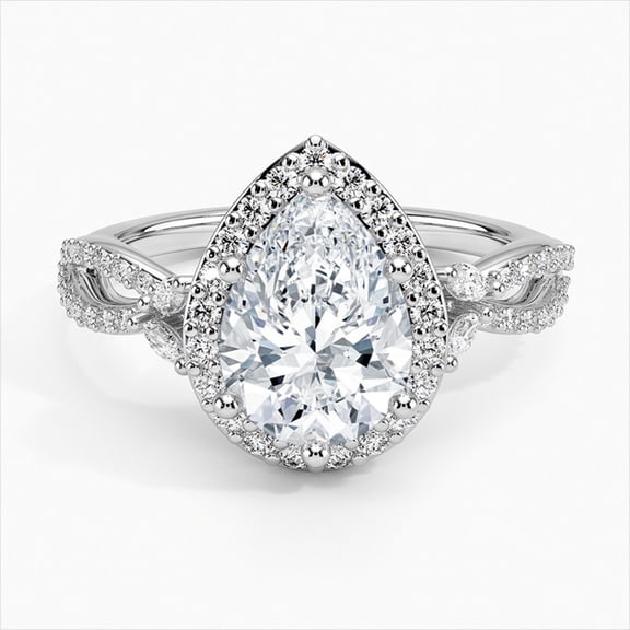 Dash Jewel Silver 14K White Gold Plated Ring - Pear Cut Excellent 2 Ct Diamond Ring For Women's - Halo Diamond Rings for Her - Eternity Band Twisted Cross Over Infinity Diamond Rings for Women's