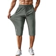 thumbnail image 2 of Men's Capri Pants 3/4 Joggers Gym/Workout/Hiking Below Knee Long Shorts Lightweight Quick Dry with Zipper Pockets Gray 2XL, 2 of 5