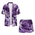 thumbnail image 4 of FKEKYI Women Summer Short Set 2 Piece Set Beach Sets Open Front Top & Shorts with Elastic Waist Camo Purple Butterfly Print Ladies Beachwear Resort Wear for Travel, L, 4 of 7