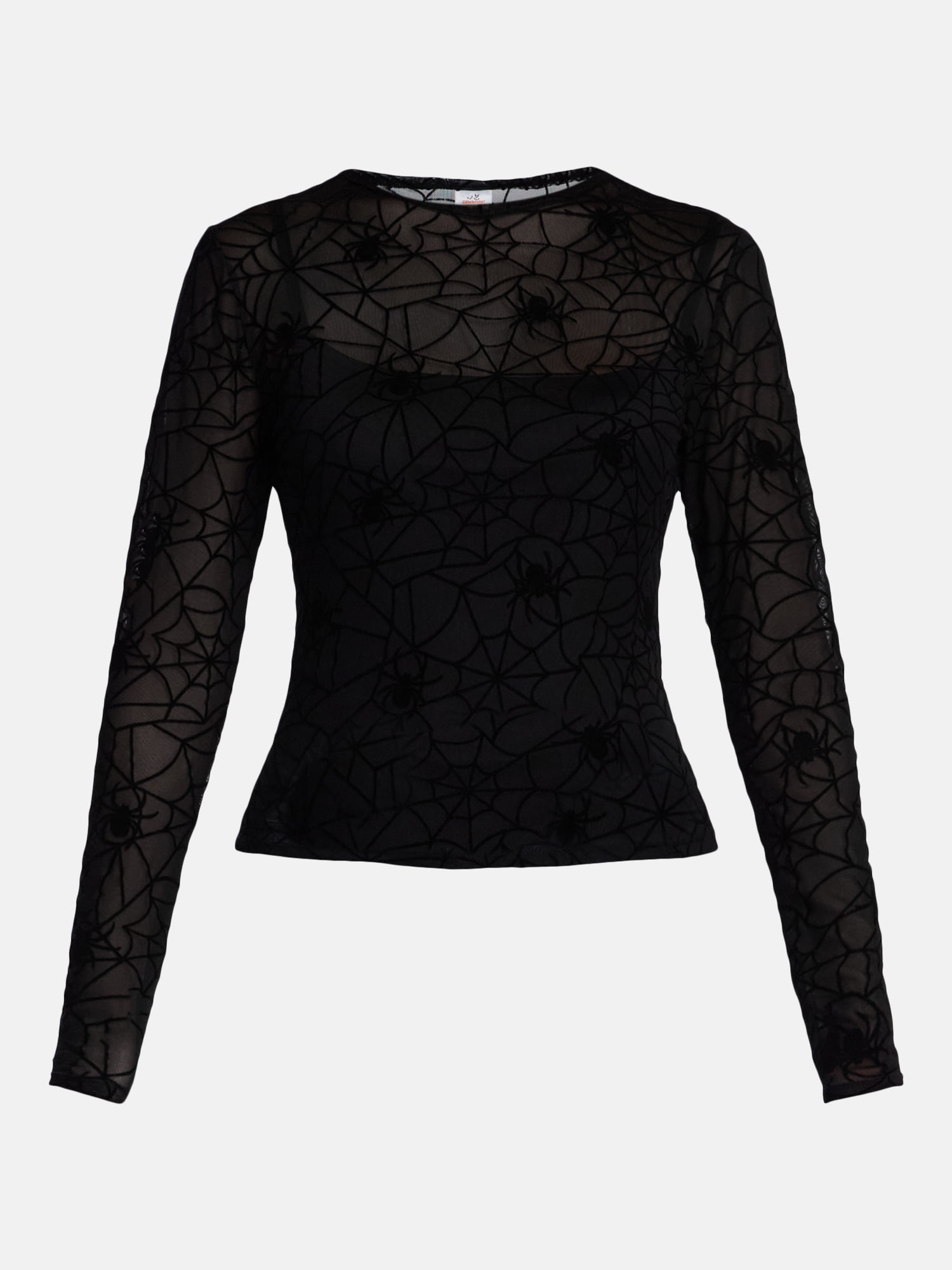 Halloween Women's Spiderweb Mesh Top with Cropped Cami, Sizes XXS-XXL