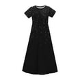 thumbnail image 3 of Annhoo Long Dresses for Toddler Kids 2025 Summer Crew Neck Short Sleeve Shiny Cute Solid Maxi Dresses 4-14 Years, 3 of 9
