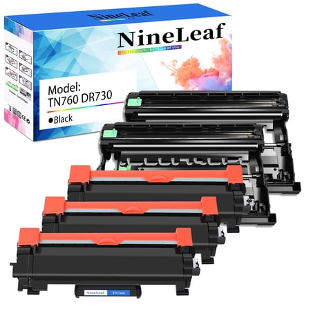 NineLeaf TN760 DR730 set Compatible Toner Cartridge and Drum Unit Replacement for Brother TN-760 TN730 DR-730 use for MFC-L2710DW MFC-L2750DW HL-L2350DW HL-L2370DW Laser Printer (3 Toner,2 Drum)