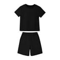 thumbnail image 4 of Efsteb Boys Summer Outfits 2 Piece Casual Set Short Sleeve Tshirt Elastic Waist Shorts Kid Clothing Sets Sweatsuit (Black,13-14 Years), 4 of 7