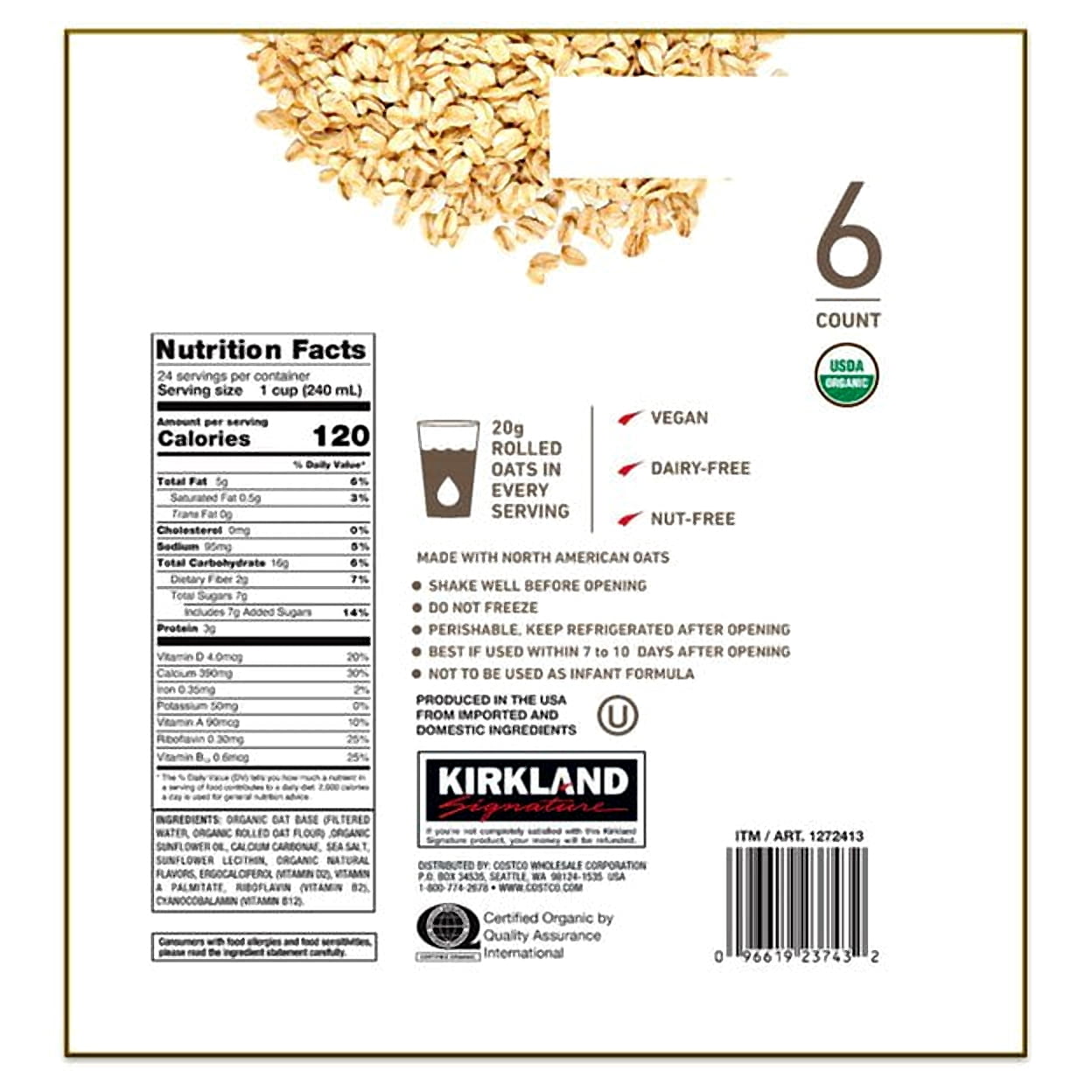 Organic Non-Dairy Oat Beverage 32 Ounce (Pack of 6)