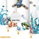 thumbnail image 4 of Juego de cortinas de ducha con diseño de gato, color azul verde azulado, impermeable, de tela, con tortuga de pulpo animal (azul, 71.7 x 71.7 in), 4 of 5