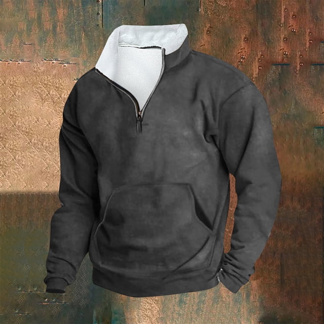 Blusa y camisa de manga larga con cuello alto para hombre, sudadera informal con capucha, cuello alto retro, cremallera, manga larga, holgada, blusa para hombre