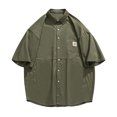thumbnail image 3 of Camisas Para Hombre Manga Corta Ropa de trabajo Camisa de manga corta para hombre Primavera y verano Nueva camisa suelta de bolsillo de algodón Camisa para hombre (Green, XL), 3 of 6