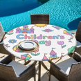 thumbnail image 6 of Children's Day Round Tablecloth 45-54 Inch Round Fitted Table Cloth with Elastic Edge, Airplanes Sailing Boats Tree Cartoon School Waterproof Table Cover Protector for Outdoor Picnic Party Dining, 6 of 9