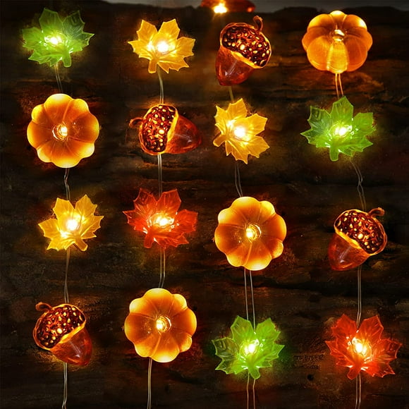 HTOOQ 13ft 40 LED 8 Modes Thanksgiving Decorations 3D Acorn Pumpkin Maple Leaf String Lights, with Remote Control Timer Fall Lights Garland Tree Decorations Autumn Home Indoor Outdoor Decor - -