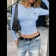 thumbnail image 4 of Camisetas de Larga para Mujer, Tops Cortos Básicos de Moda de Otoño, Conjuntos para Salir, Ropa Y2k Azul M, 4 of 7