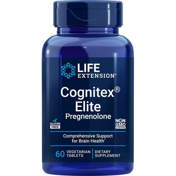 Life Extension Cognitex® Elite Pregnenolone, sage, blueberry, ashwagandha, phosphatidylserine, advanced formula, attention, focus, memory, gluten-free, non-GMO, vegetarian, 60 tablets