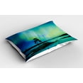 thumbnail image 2 of Ambesonne Nature Pillow Sham 2 Pack, Rocky Stone River, 30"x20", Teal Blue Lime Green, 2 of 3