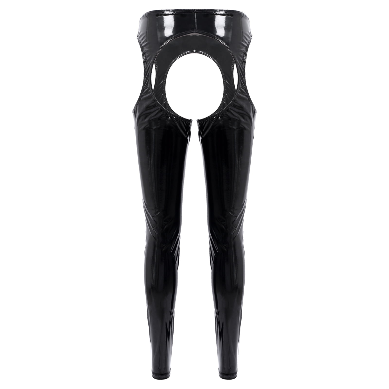 YONGHS Women's Patent Leather Hollowing Out Bottoms Leggings Long Assless  Chaps Pants Black 3XL