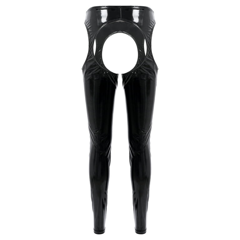 YONGHS Women's Patent Leather Hollowing Out Bottoms Leggings Long