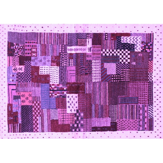 Ahgly Company Indoor Rectangle Abstract Purple Contemporary Area Rugs, 5' x 8'