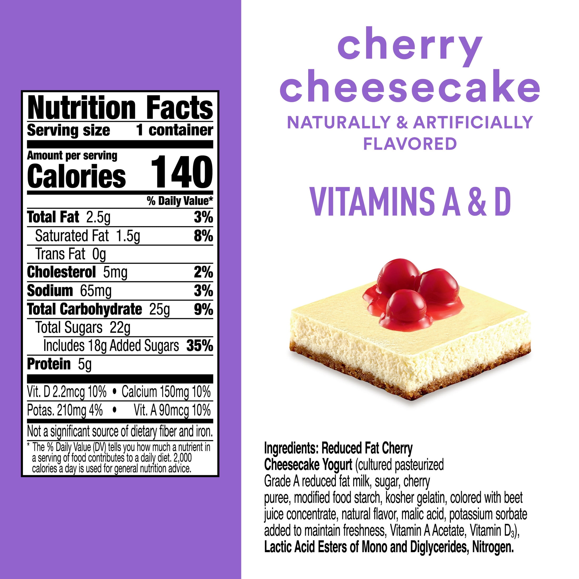 Yoplait Whips Reduced Fat Yogurt Mousse, Cherry Cheesecake Flavored, 4 OZ Yogurt Cup