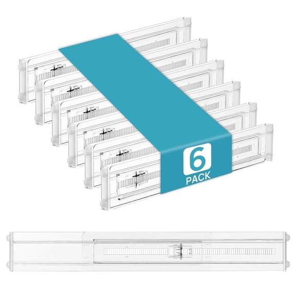 Sindcom 6 Pack Drawer Dividers for Kitchen, Adjustable 2.3" High Expandable from 12.9"-21.4" Drawer Organizer