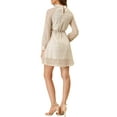 thumbnail image 3 of INSPIRE CHIC Women's Elegant Mock Collar Floral Lace Long Sleeve High Waist A-Line Dress Cream White S, 3 of 6