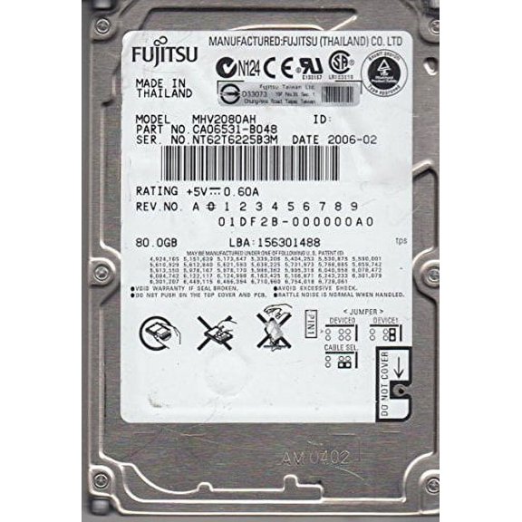 Fujitsu Fujitsu Mhv2080Ah 80Gb Udma/100 5400Rpm 8Mb 2.5" Ide Hard Drive Computer