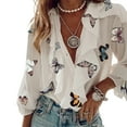 thumbnail image 4 of Fesfesfes Clearance Tops for Women Casual Printing Long Sleeve Ruffle V-Neck Shirt Blouse Tops, 4 of 6
