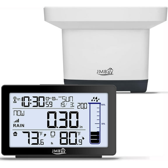 Wireless Digital Rain Gauge with Thermometer, Self-Emptying Rain Collector Monitoring Rainfall,High Precision Remote Rain Gauge Outdoor Indoor for Garden and Yard,Freeze Proof Rain Measure Gauge