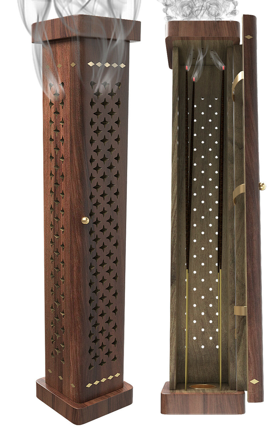 RockDaMic Incense Burner, Wooden Incense Stick Holder 4 Stick Tower