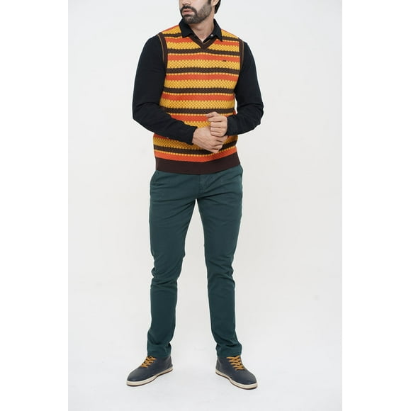 Men's Sweater Yellow Orange Brown Stripe
