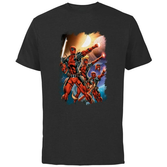Marvel Deadpool Family Space Squad Distressed Comic Art- Short Sleeve Cotton T-Shirt for Adults - Customized-Black