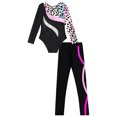 thumbnail image 5 of iixpin Kids Girls Rhinestone Long Sleeve Gymnastic Leotard with Athletic Leggings Dance Skating Costume Tracksuit Leopard&Hot Pink 6, 5 of 6