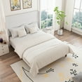 thumbnail image 3 of Queen Platform Bed Frame, 54" High Headboard Bed Tall Upholstered Bed with Sturdy Wood Slat Support, No Box Spring Required, Easy Assembly, White, 3 of 8