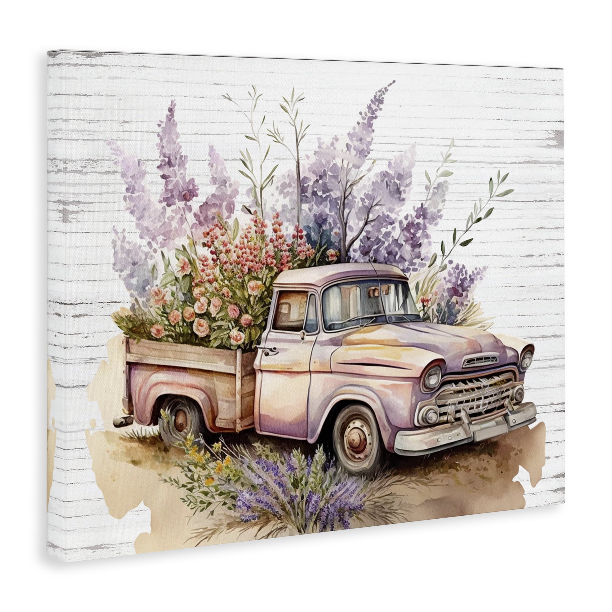 Stupell Industries Lavender Filled Truck Transportation Painting Gallery Wrapped Canvas Art Print Wall Art, 30 x 24