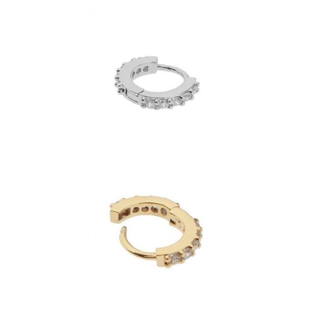 2 piezas de 6 mm para damas, con circonita, con forma de anillos para mujeres, hombres y niñas jinwen Pendientes de aro Huggie de cobre