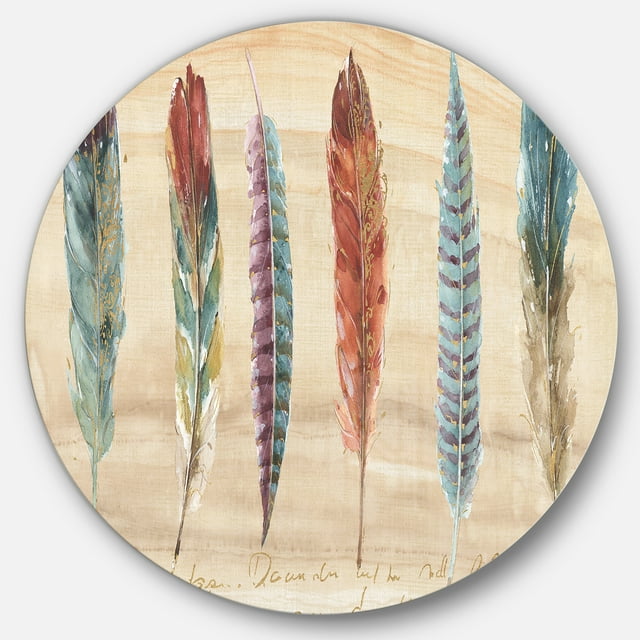Designart 'Feathers Cottage Family ' Farmhouse Metal Circle Wall Art