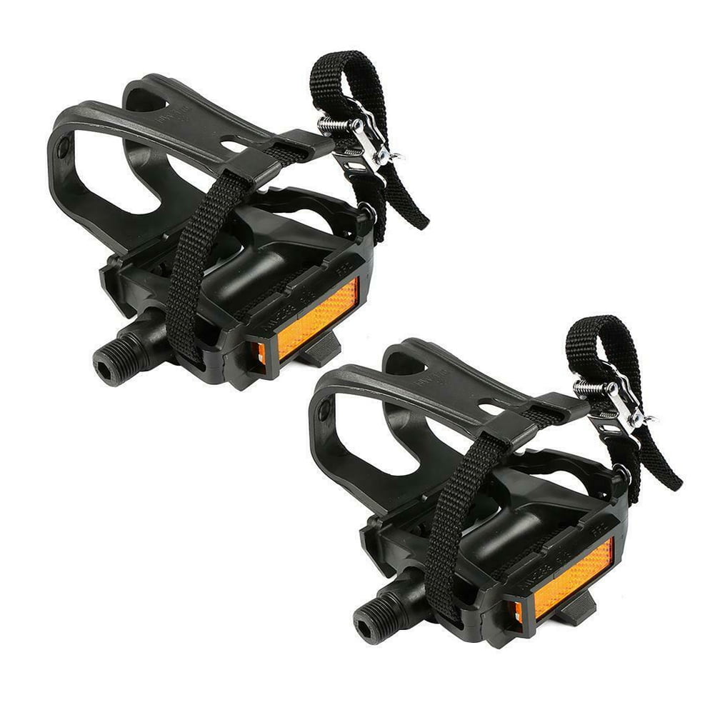 1 Pair Nylon Cycling Pedals with Integrated Toe Clips Cages Straps for Outdoor Fixie Mountain Bikes Road Bike and Indoor Bicycle Pedals with Toe Clip & Straps 