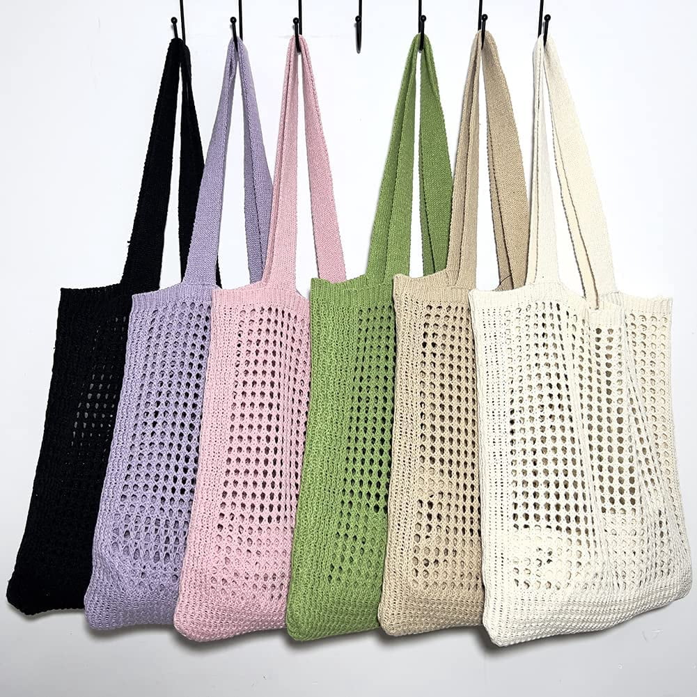CoCopeaunt Crochet Bags for Women Knitted Tote Bag Faircore Hobo Bag Aesthetic Fairy Grunge Tote Bag Hollow Shoulder Handbags