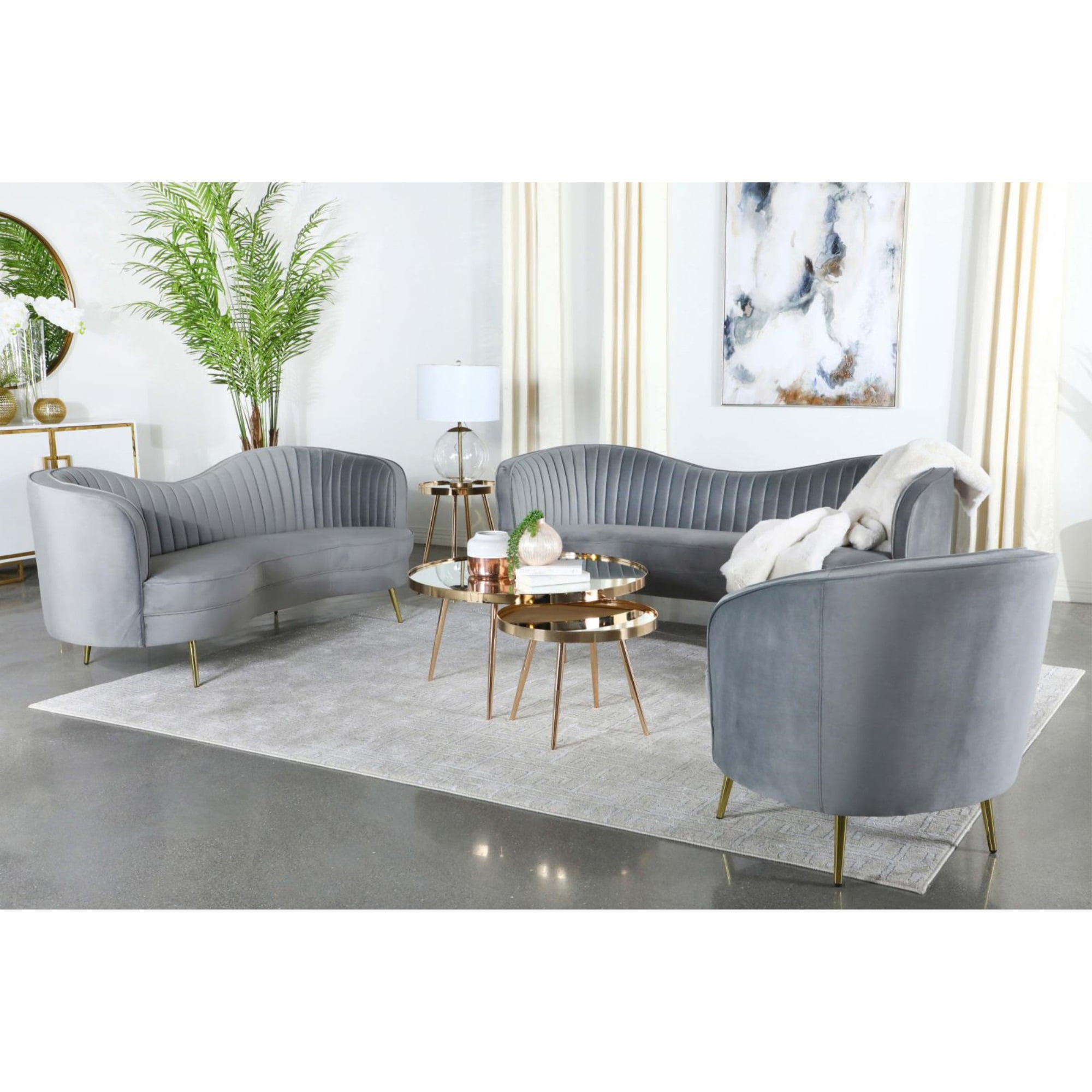 Coaster Company 3 Piece Glam Polyester Living Room Set Gray