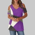 thumbnail image 2 of yoeyez Plus Size Short Sleeve Blouse Cold Shoulder V Neck Tunic Shirts Causal Color Block Tops Shirts Relaxed Fitted Comfy Pullover Blouse Limited Time Deals Purple S, 2 of 6
