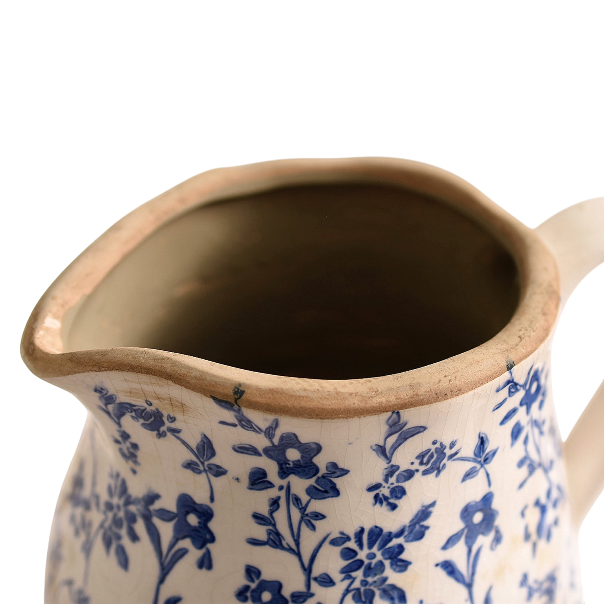 The Pioneer Woman Blue and White Floral Ceramic Pitcher Vase with Handle